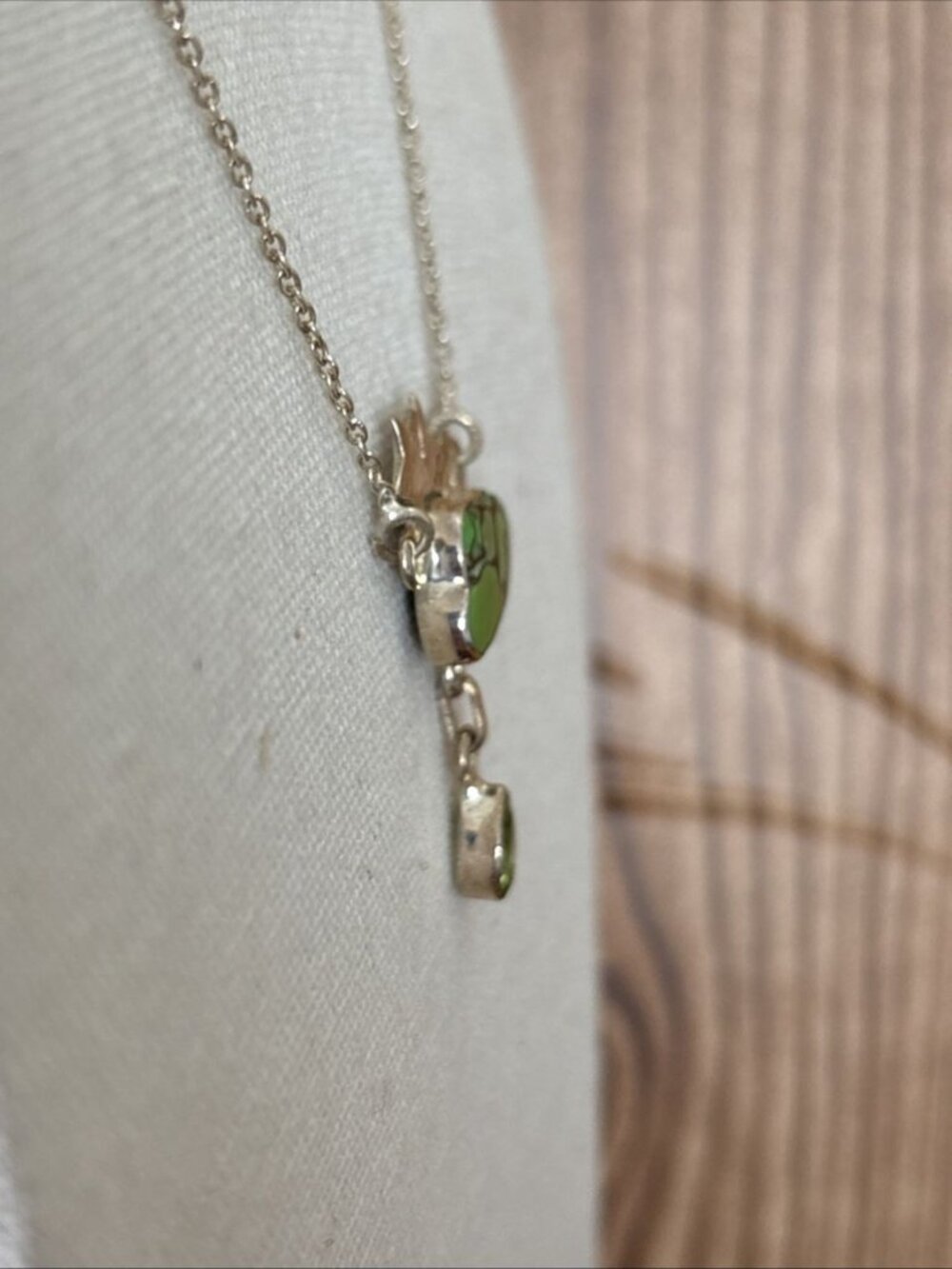 Natural 8.27ct Copper Turquoise Peridot Necklace Sterling Silver 18" Cable Chain - Picture 8 of 12